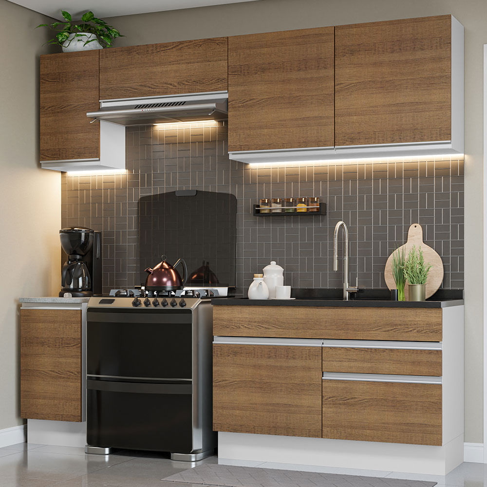 Mueble de Cocina Integral Glamy 240 cm - Blanco y Marrón 07