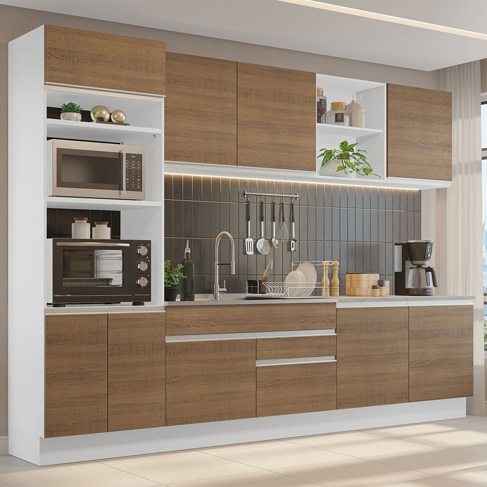 Mueble de Cocina Integral Glamy 310 cm - Blanco y Marrón 02