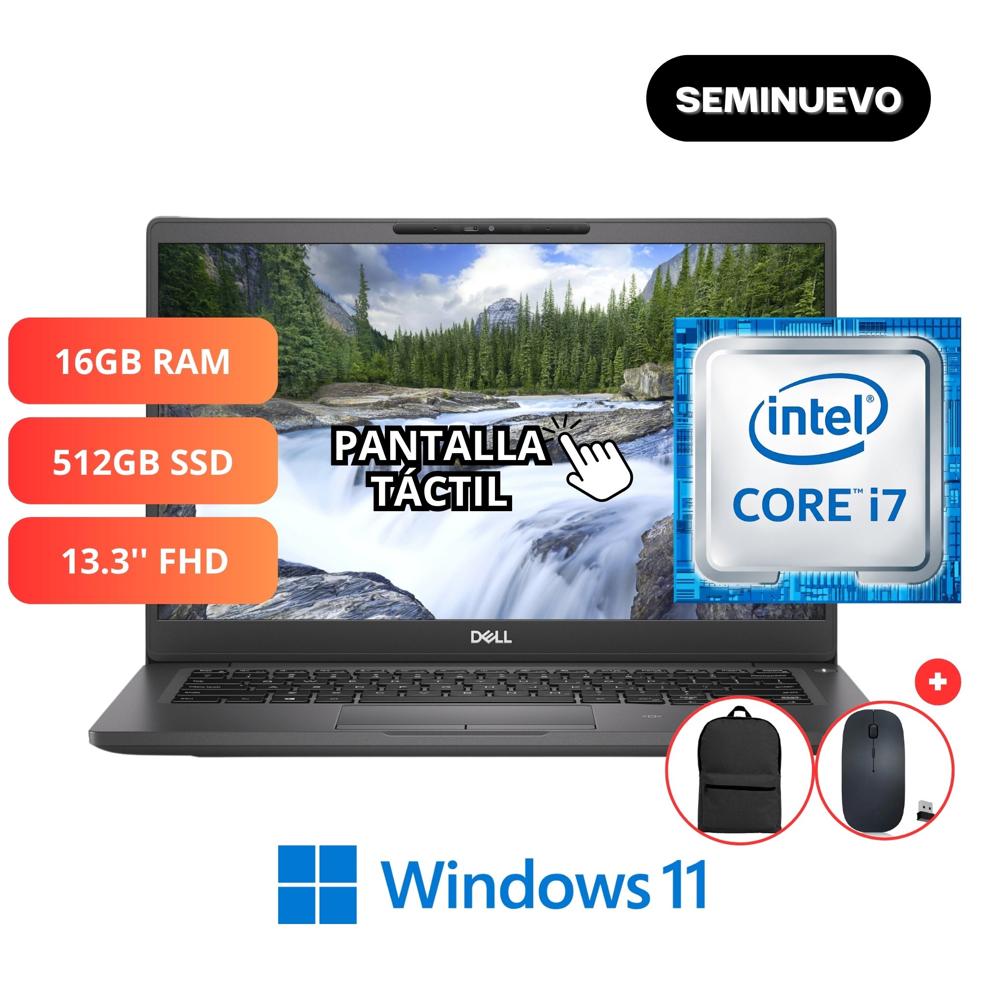 Dell Latitude 7300 I7 16gb 512ssd 13.3 Táctil Win11 -  Mochila y Mouse - Seminuevo