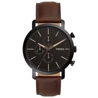 Reloj Fossil Luther BQ2461 Cronómetro Acero Inoxidable Negro Correa de Cuero Marrón