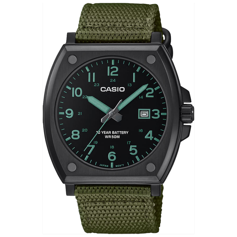 Reloj Casio MTP-E715C-3AV Fecha Acero Inoxidable Negro Correa de Nylon Verde Reloj Casio MTP-E715C-3AV Fecha Acero Inoxidable Negro Correa de Nylon Verde
