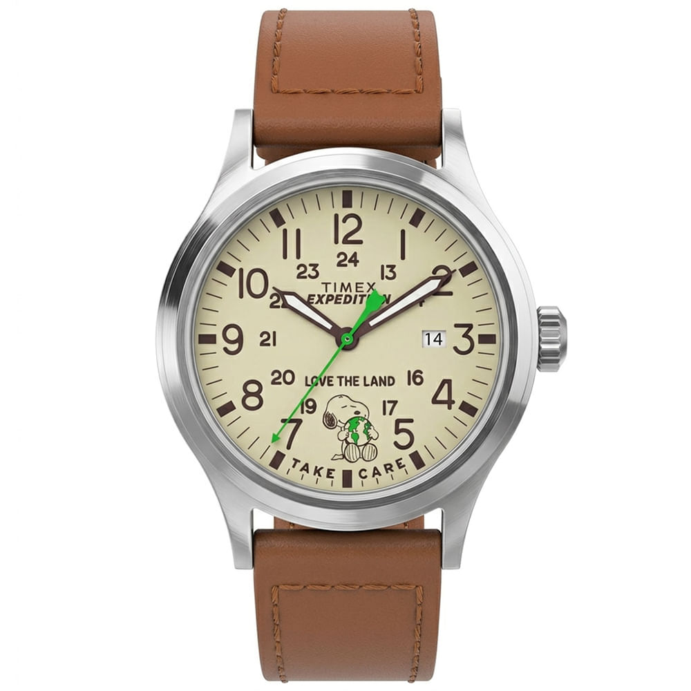 Reloj Timex Expedition Scout X Peanuts TW4B25000 Snoopy Luz Indiglo Fecha Correa de Cuero Reloj Timex Expedition Scout X Peanuts TW4B25000 Snoopy Luz Indiglo Fecha Correa de Cuero