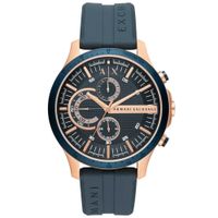 Reloj Armani Exchange Hampton AX2440 Cronómetro Acero Oro Rosado Correa de Silicona Azul Acero