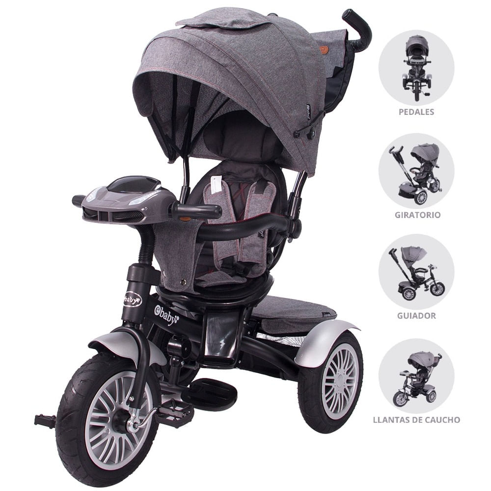 Triciclo Ebaby con Guiador Reclinable Zoe -Gris