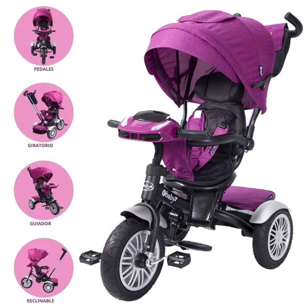 Triciclo Ebaby con Guiador Reclinable Zoe -Morado