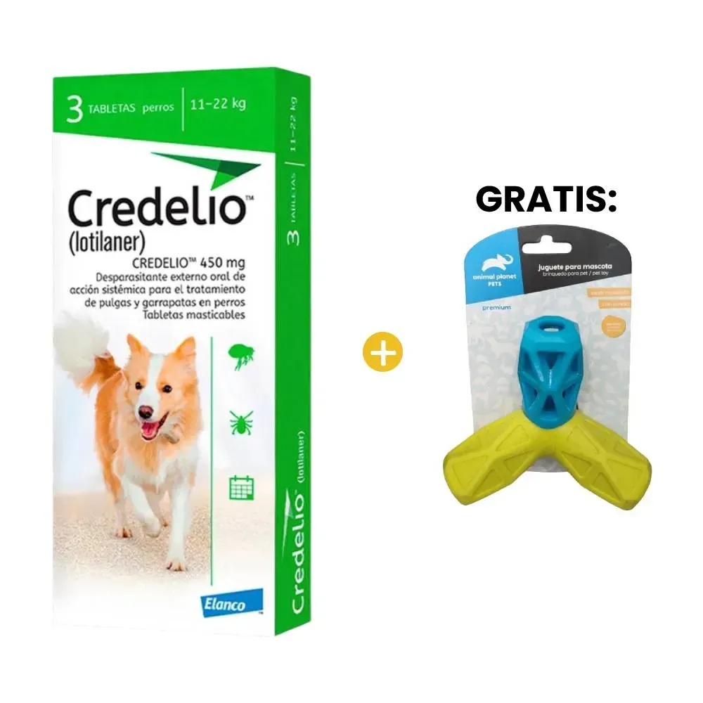 Credelio Perro 11 a 22 Kg x 3 Tabletas Y Gratis Juguete Perro Modelo Hueso Triple