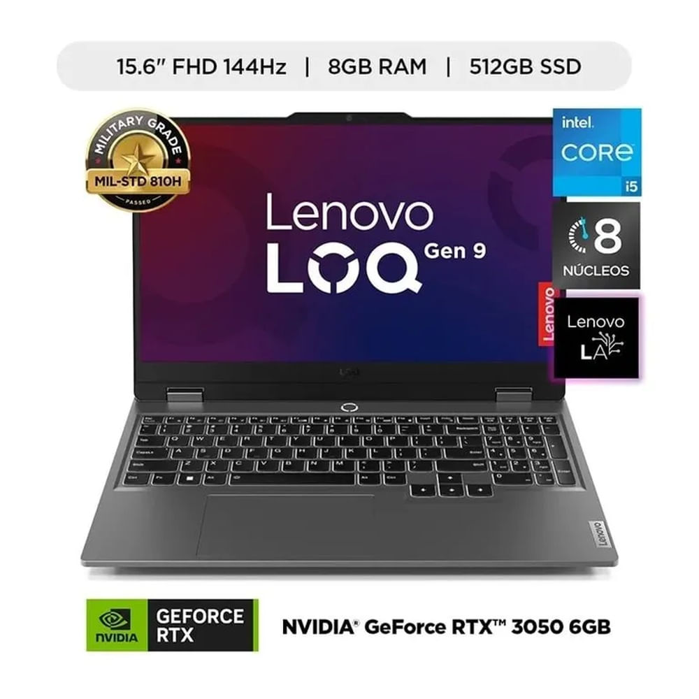 Laptop Gamer Lenovo LOQ Core i5 12450HX 8GB 512SSD RTX 3050 15.6 FHD Windows 11