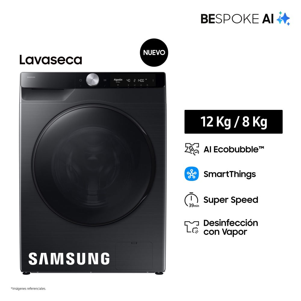 Lavaseca Samsung Ai Ecobubble 12kg/8kg Carga Frontal Negro