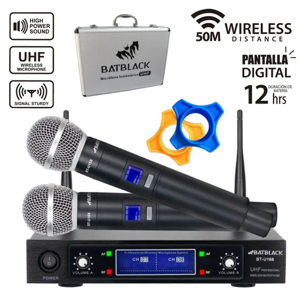 Microfono Inalambrico Doble Profesional UHF BT-U168 Karaoke Conferencias