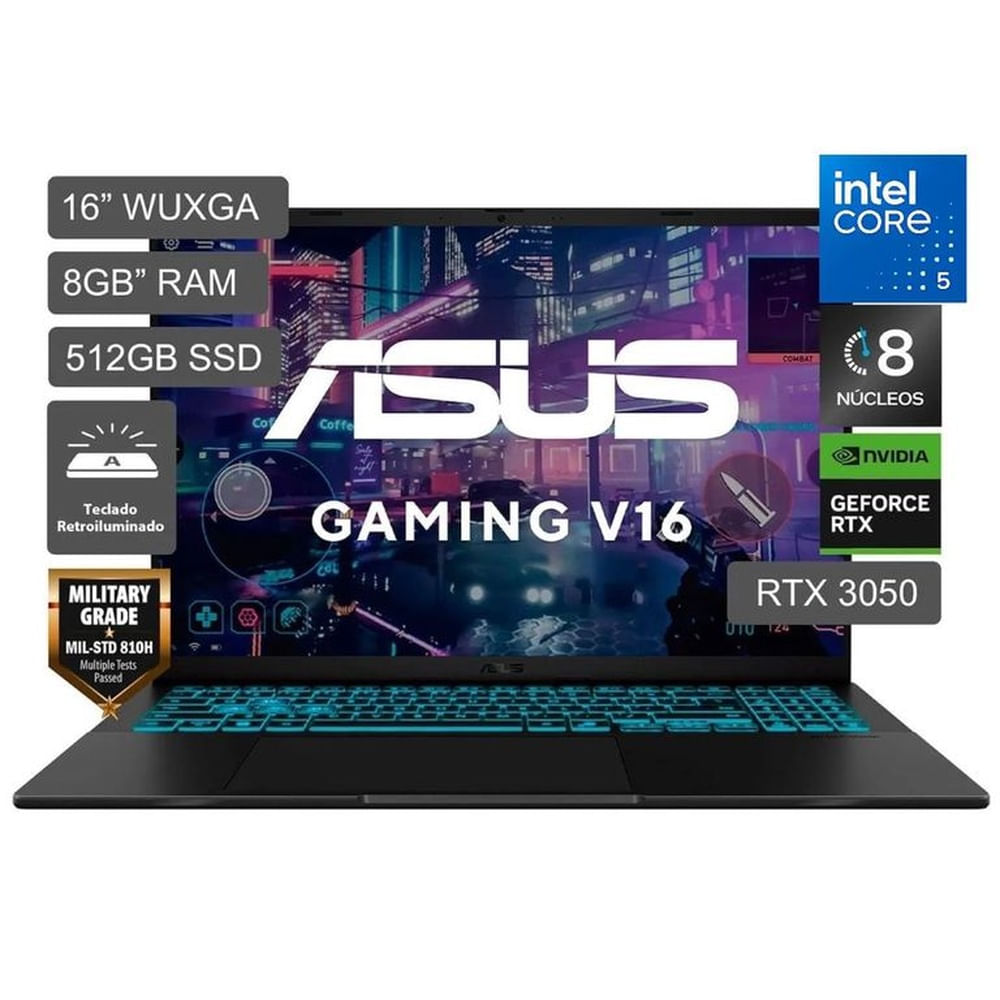 Laptop Gamer Asus V16 Core 5 210H  RTX3050-6GB 8GB RAM 512GB SSD Win11 - V3607VJ-RP067W