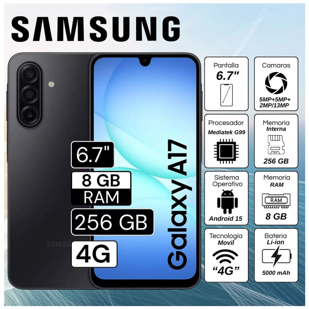 Celular Samsung A17 8GB RAM 256GB 6.7  Pulg. Android 15 - Negro