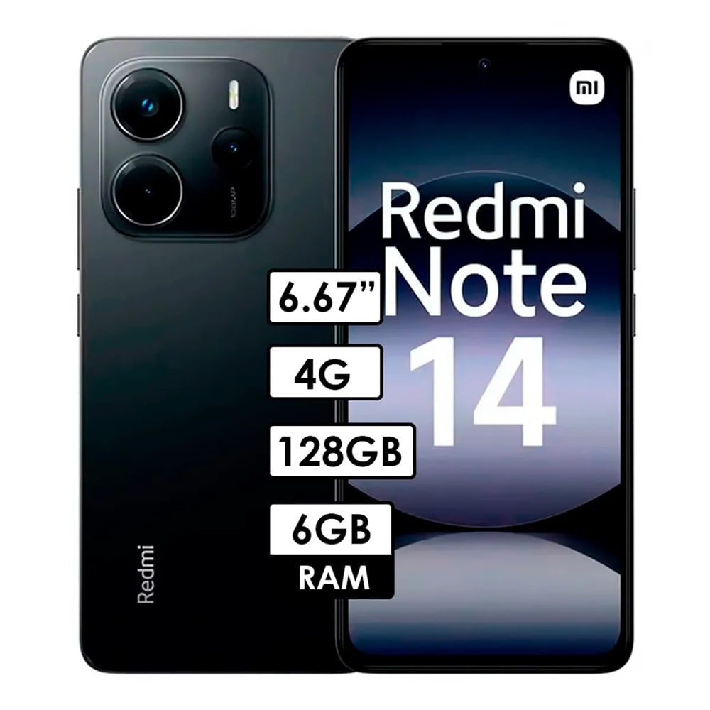 Celular Redmi Note 14 4G 6GB RAM 128GB Negro