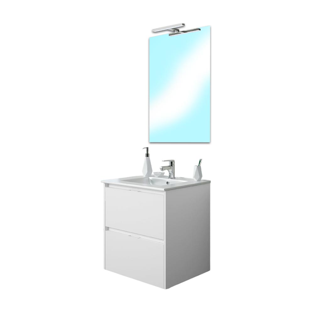 Vanitorio + Lavatorio + Espejo Inca Blanco Brillo 60cm Teka