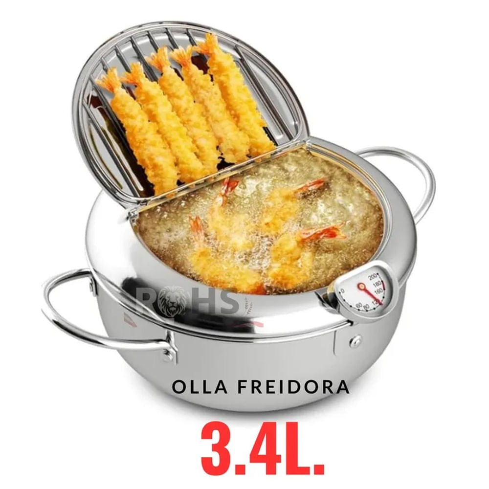 Olla Freidora de Acero Inoxidable 304 con Termómetro de 3.4L