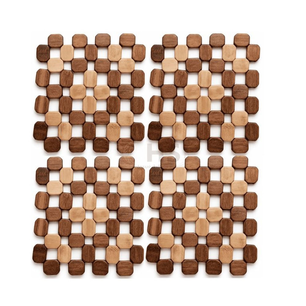 Set De 4 Portavasos Cuadrados De Bambú Decorativos Para Mesa