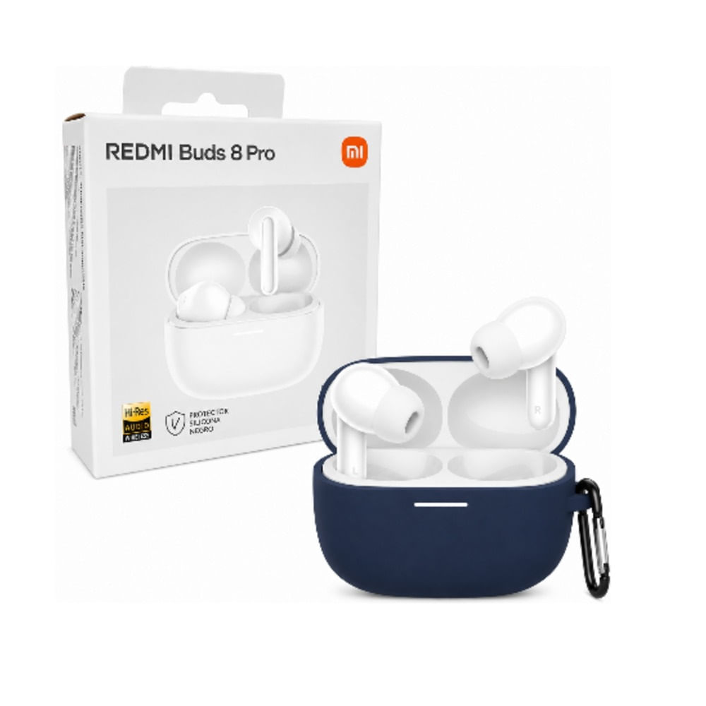 Audifonos BLANCOS Xiaomi Redmi Buds 8Pro mas Funda Protectora de Silicona color AZUL