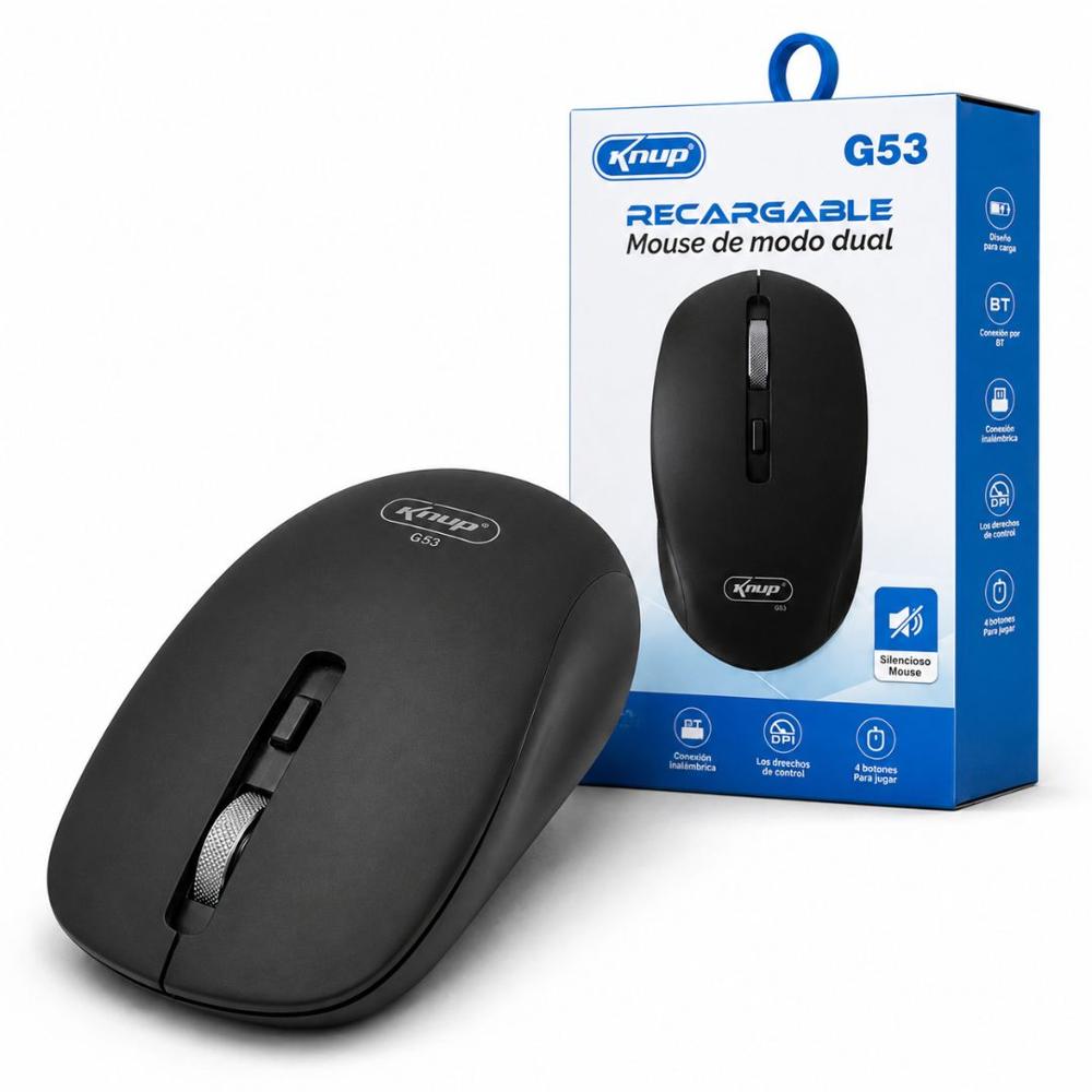 Mouse Inalámbrico Recargable Knup G53 Silencioso Bluetooth y 2.4G Laptop PC - Negro