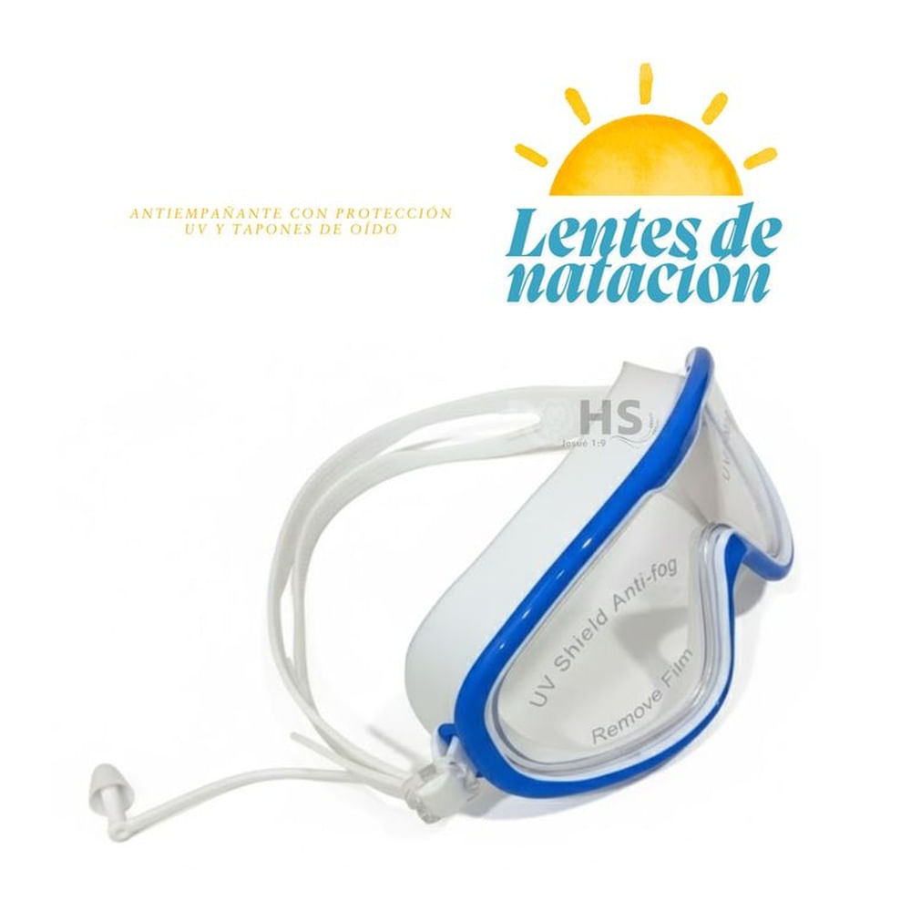 Lentes de Natación con Protección UV y Tapones de Oído - Color azul