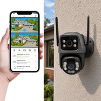 Cámara De Seguridad WiFi Exterior 2 Lentes Con Zoom 8X Y Monitoreo Remoto 360°