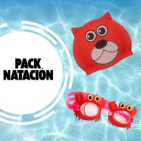 Pack Duo Gorro Rojo + Lentes de Natación Con Diseño de Cangrejo Para Niños