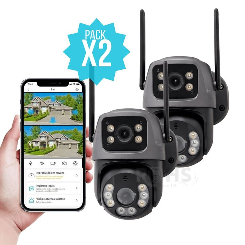 Pack 2 Cámaras De Seguridad WiFi Exterior 2 Lentes Con Zoom 8X Y Monitoreo Remoto 360°