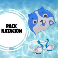 Pack Duo Gorro Azul + Lentes de Natación Con Diseño de Cisne Para Niños