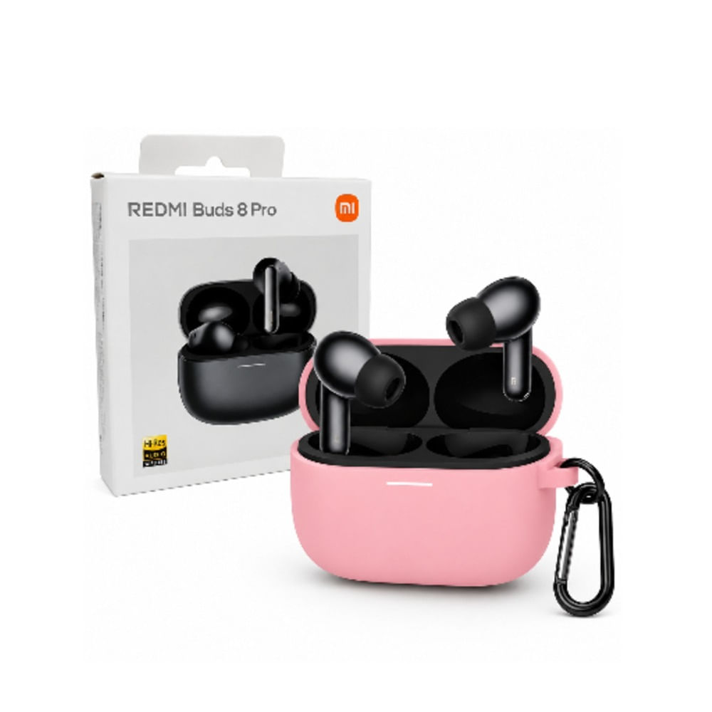 Audifonos NEGROS Xiaomi Redmi Buds 8Pro mas Funda Protectora color ROSADO