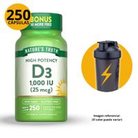 VITAMINA D3 1000IU 25MCG NATURE'S TRUTH FRASCO 250 CAPSULAS BLANDAS CON SHAKER
