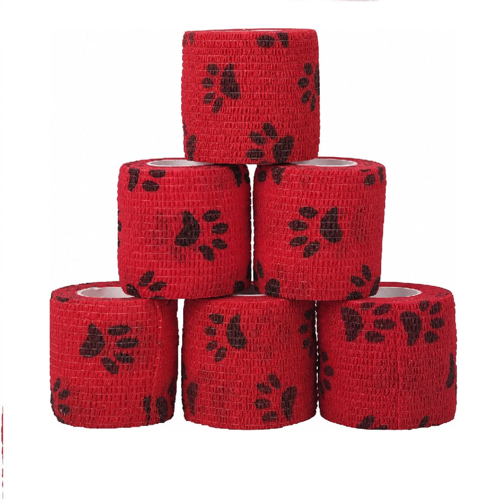 Venda Autoadherente Coban Color Rojo Diseño Huellitas