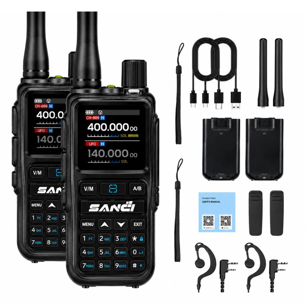 Walkie Talkie Bluetooth Largo Alcance 999 Canales VHF UHF Recargable Pack X2 Tipo C