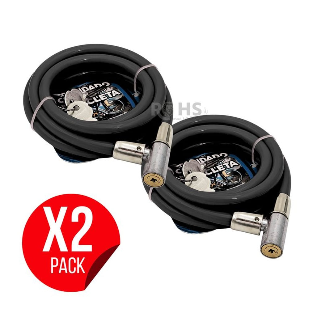 Pack X2 Candados Para Bicicleta Negro 150 cm Cable De Seguridad Con Llave Antirrobo