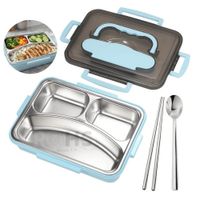 Tupper De Acero Inoxidable Con Cuchara Y Dos Palitos Compartimentado