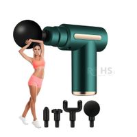 Pistola Masajeadora Massage Gun  4 Cabezales Recargable Verde