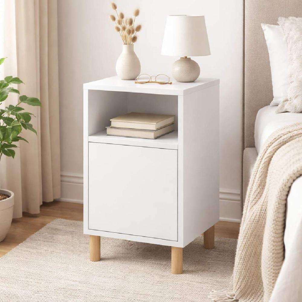 Velador Mesa De Noche Melamine Nórdico Blanco Con Patas - Muebleo.pe