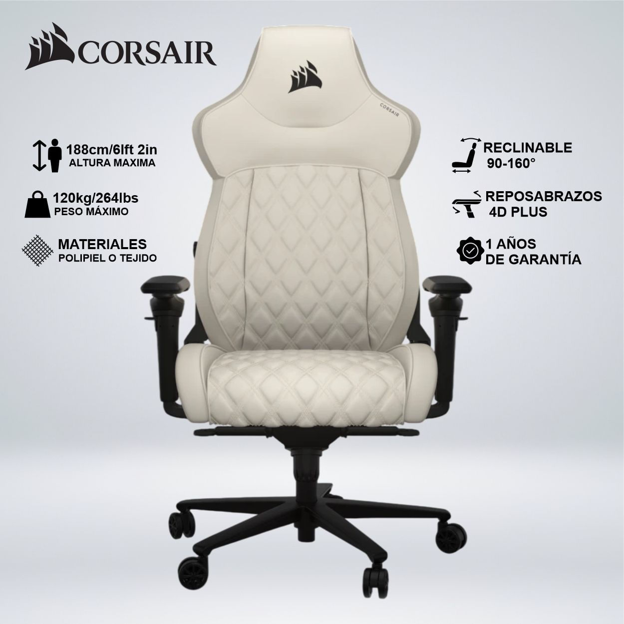 SILLA GAMER CORSAIR TC500 LUXE FROST