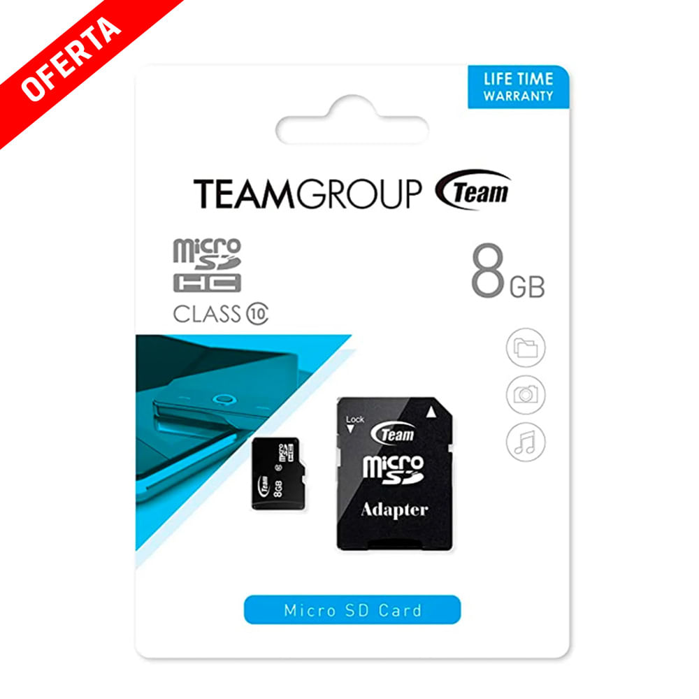 Memoria Team Group MicroSDHC de 8 GB Clase 10 Incluye adaptador SD TUSDH8GCL1003