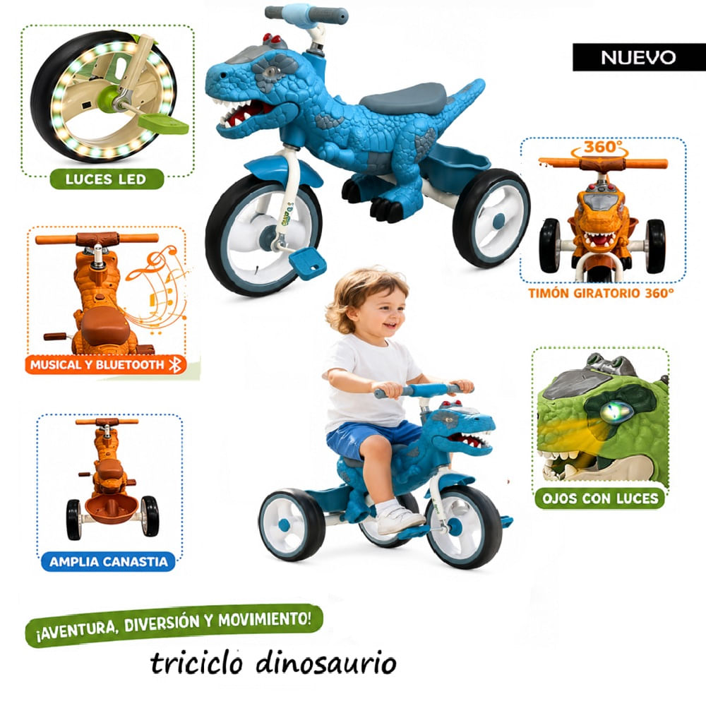 Nueva Aventura Triciclo Dino Rex Musical y Luces Voyage Azul