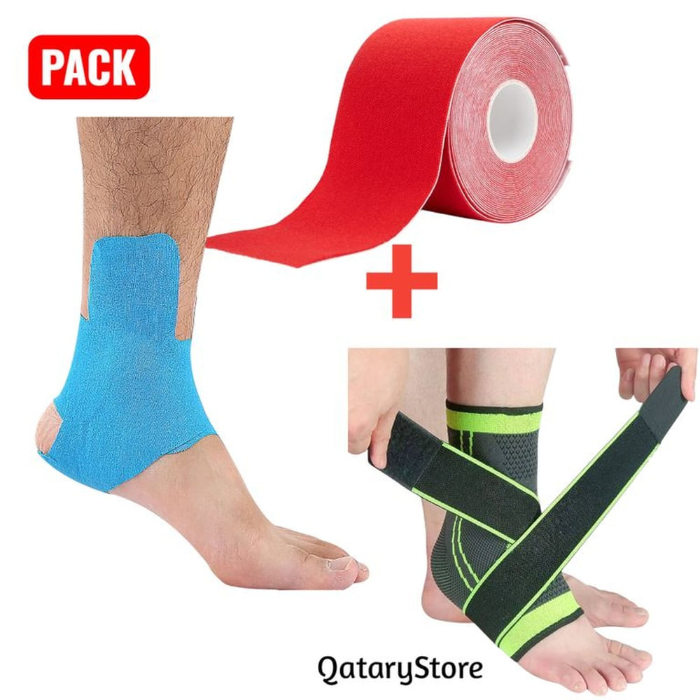 Pack Tobillera Ajustable y Cinta Kinesiologica 5cmx5m FisioTerapia