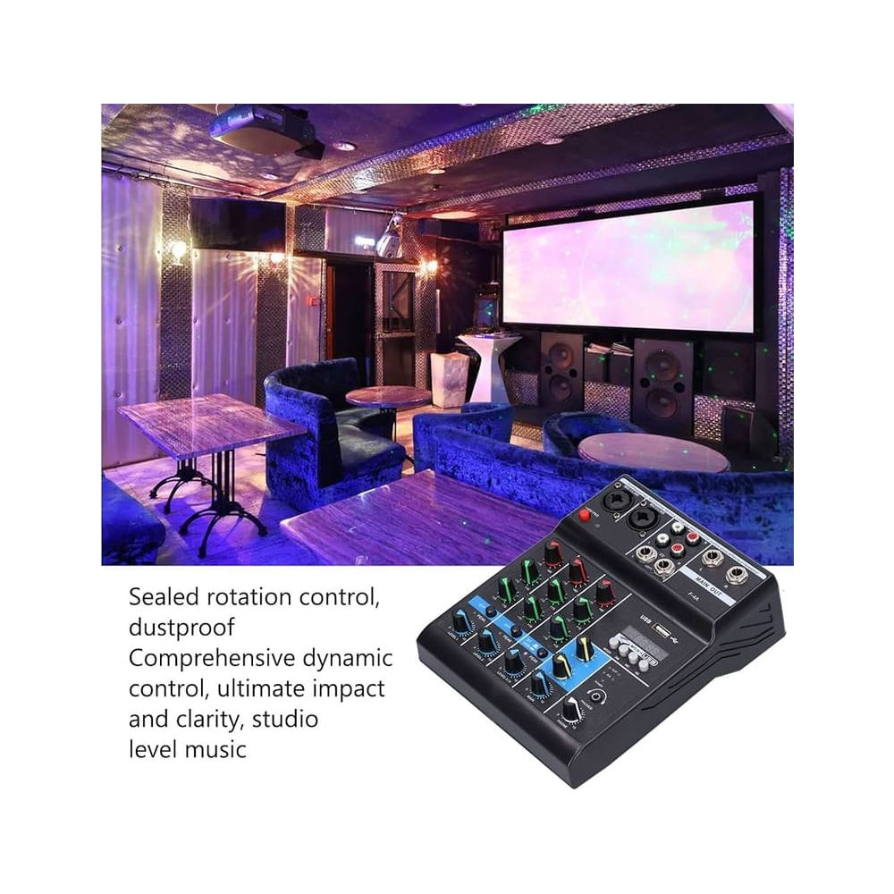 Mezclador de Audio Sonido  Inalámbrico de 4 Canales F-4A USB Y BT