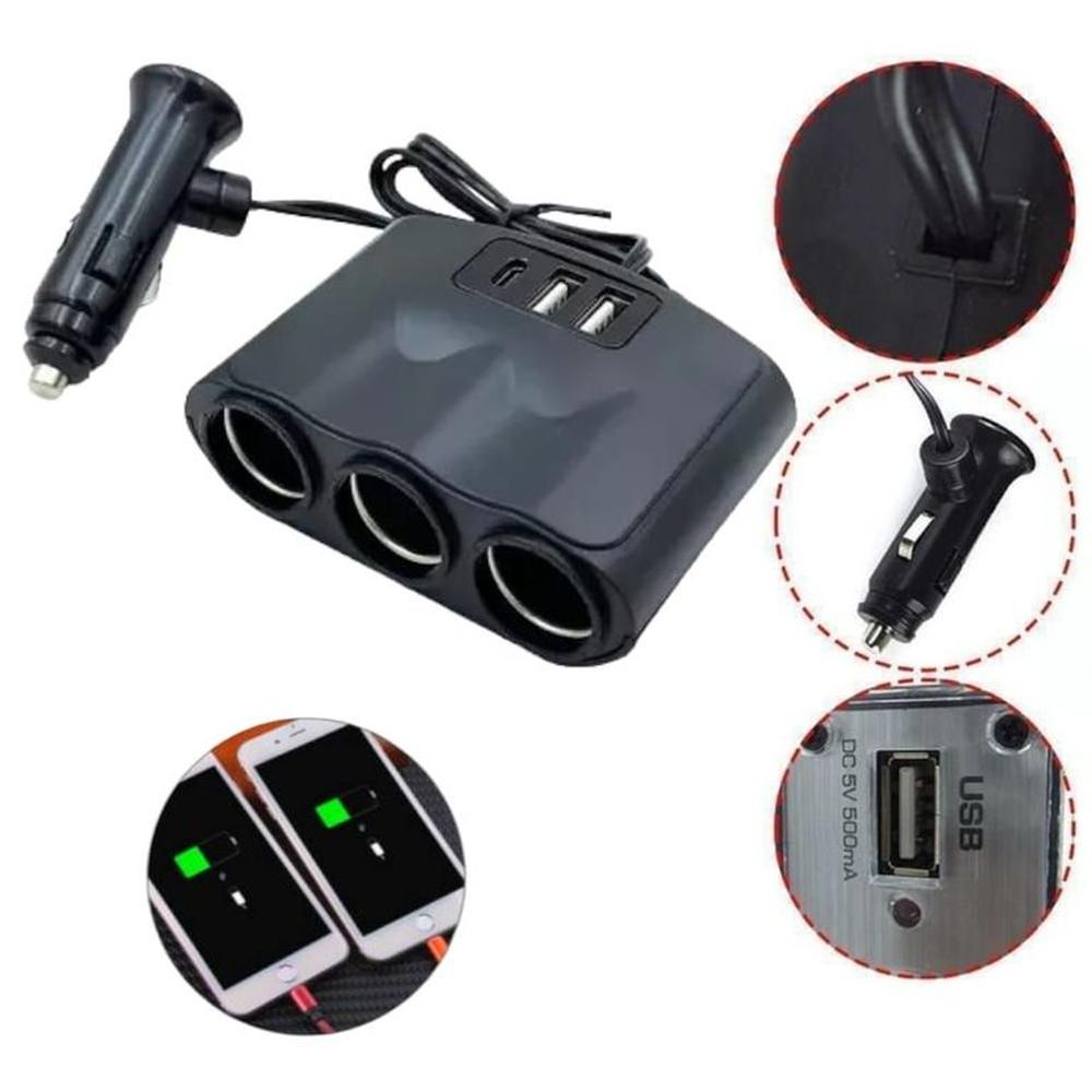 Cargador Celular Para Auto Vehículo Triple 2x USB-A 1x USB-C 12-24V 3A
