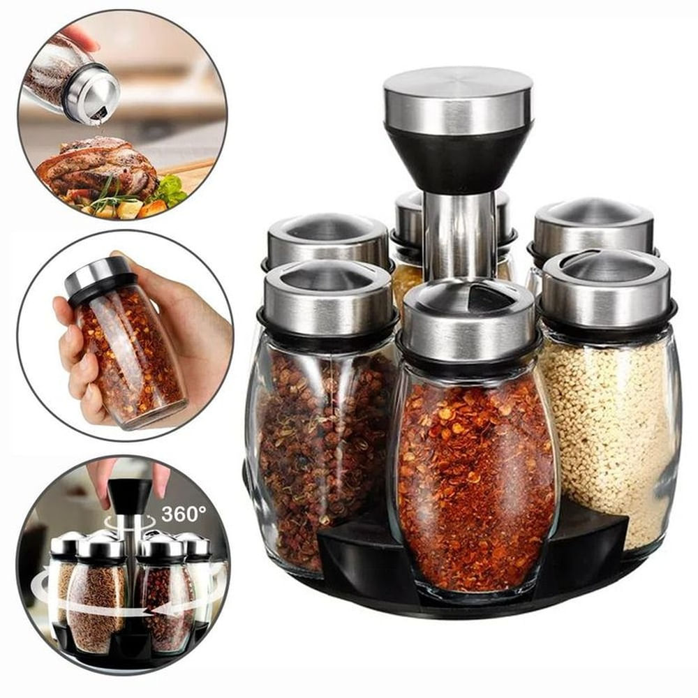 Especiero Condimentero Giratorio Set 6 Frascos Acero Cocina