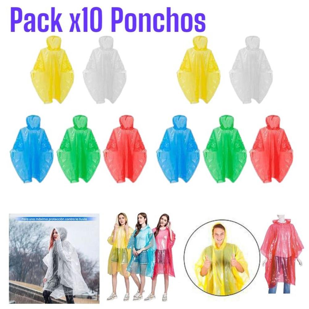 10 Ponchos Impermeables Reutilizables Unisex para Emergencias