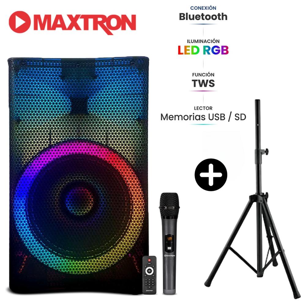 Promo Tripode + Parlante Maxtron MX 1501 Rainbow Boufer 15"" USB BT TWS LED RGB