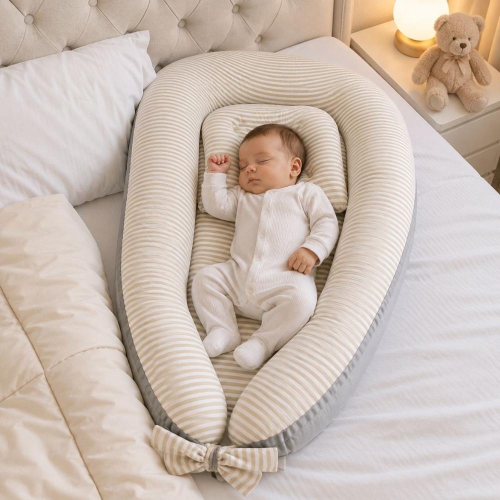 Nido Colecho Para Bebe Con Almohada 85x 50 Con Forro Color Beige