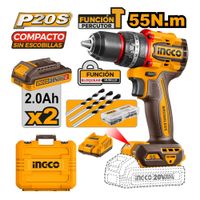 Taladro Atornillador Percutor Chuck Metálico Ingco 20V 55NM con 2 Baterías 2.0AH CIDLI20558