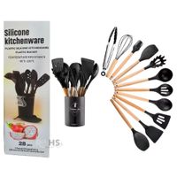 Utensilios de Cocina de Silicona y Madera caja de 28 PIEZAS