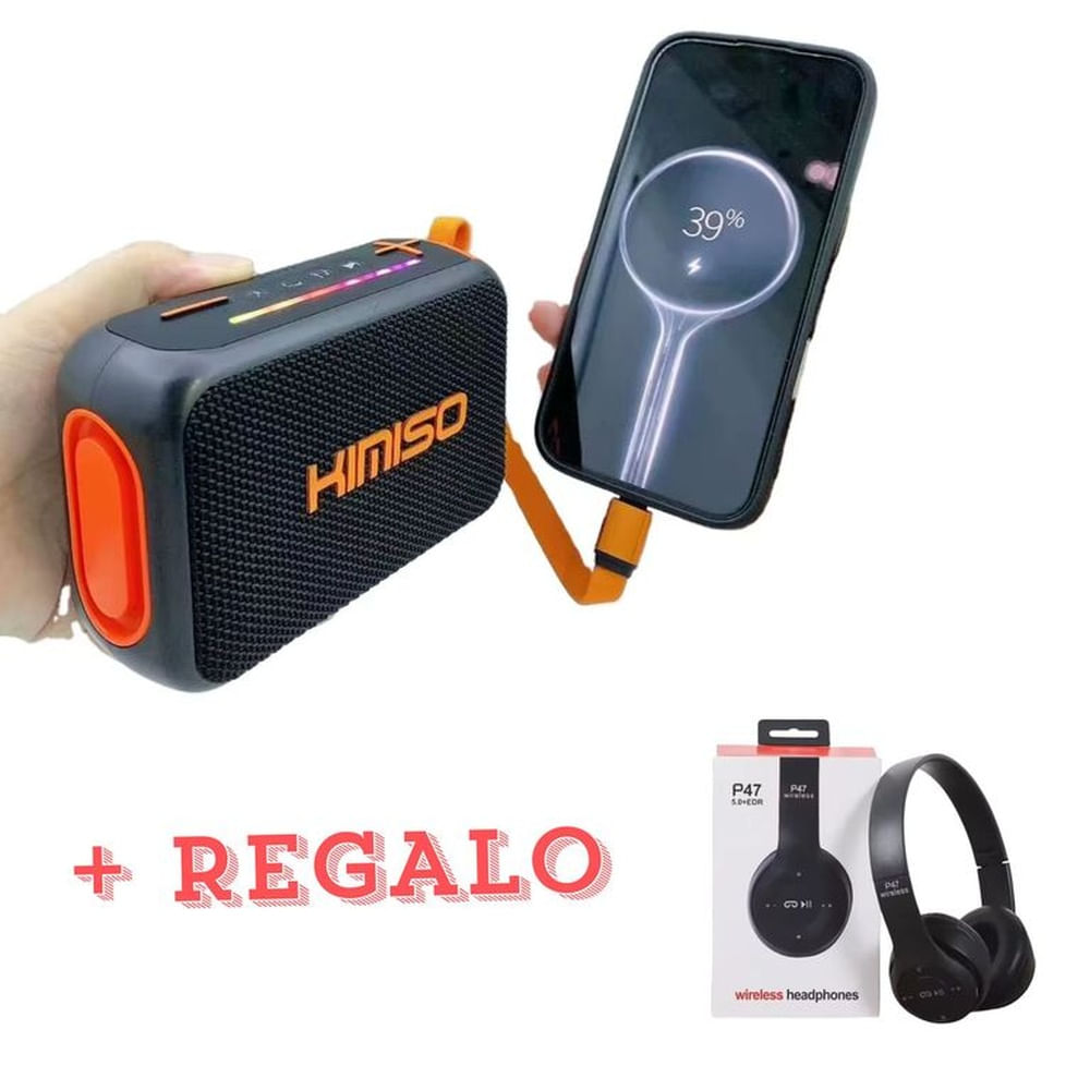 PARLANTE  IMPORTADO KIMISO PACK CON POWER BANK MAS REGALO