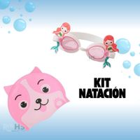 Kit Natación Gorro Rosado + Lentes de Natación Con Diseño de Sirena Para Niñas