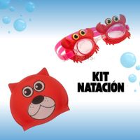 Kit Natación Gorro Rojo + Lentes de Natación Con Diseño de Cangrejo Para Niños