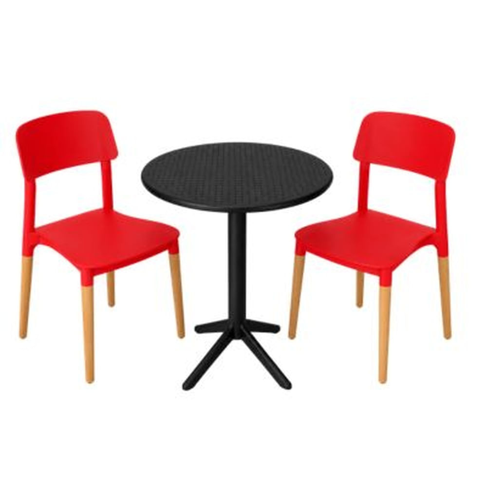 Pack  de Comedor / Mesa TURIN NEGRO + 2 sillas VERONA ROJO